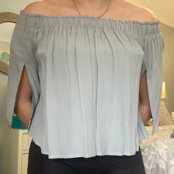 Zaful Off the Shoulder Light Blue Top - Picture 3 of 3